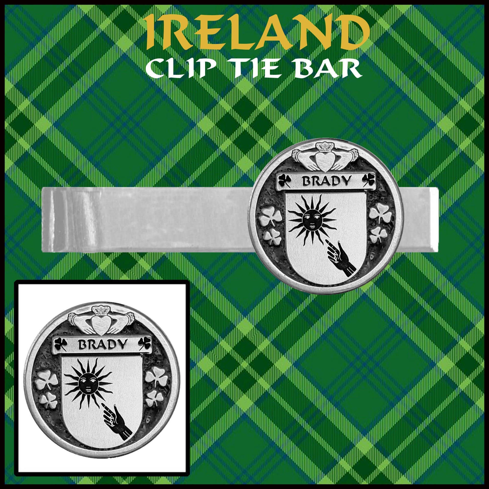 Brady Irish Coat of Arms Clip Tie Bar