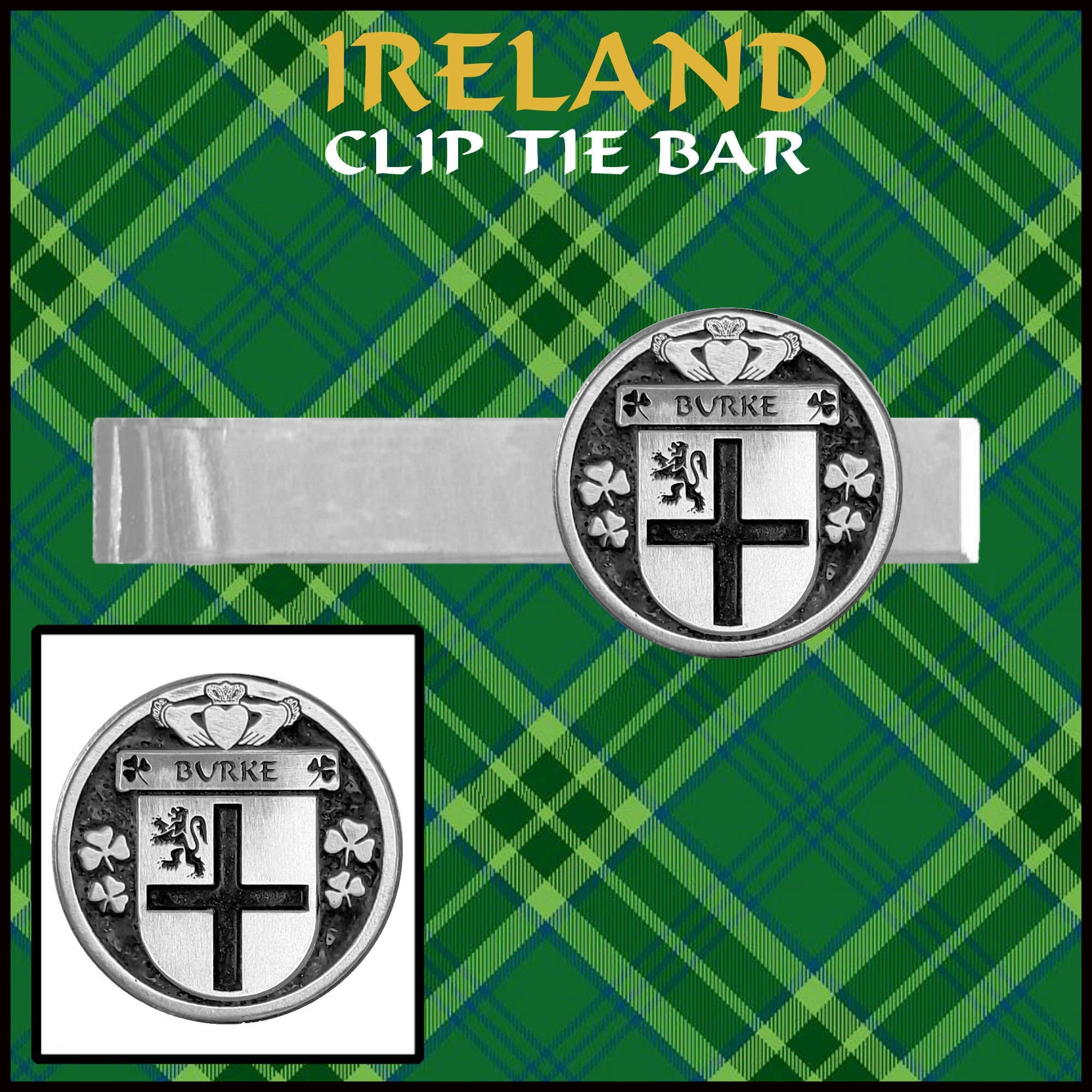 Burke Irish Coat of Arms Clip Tie Bar