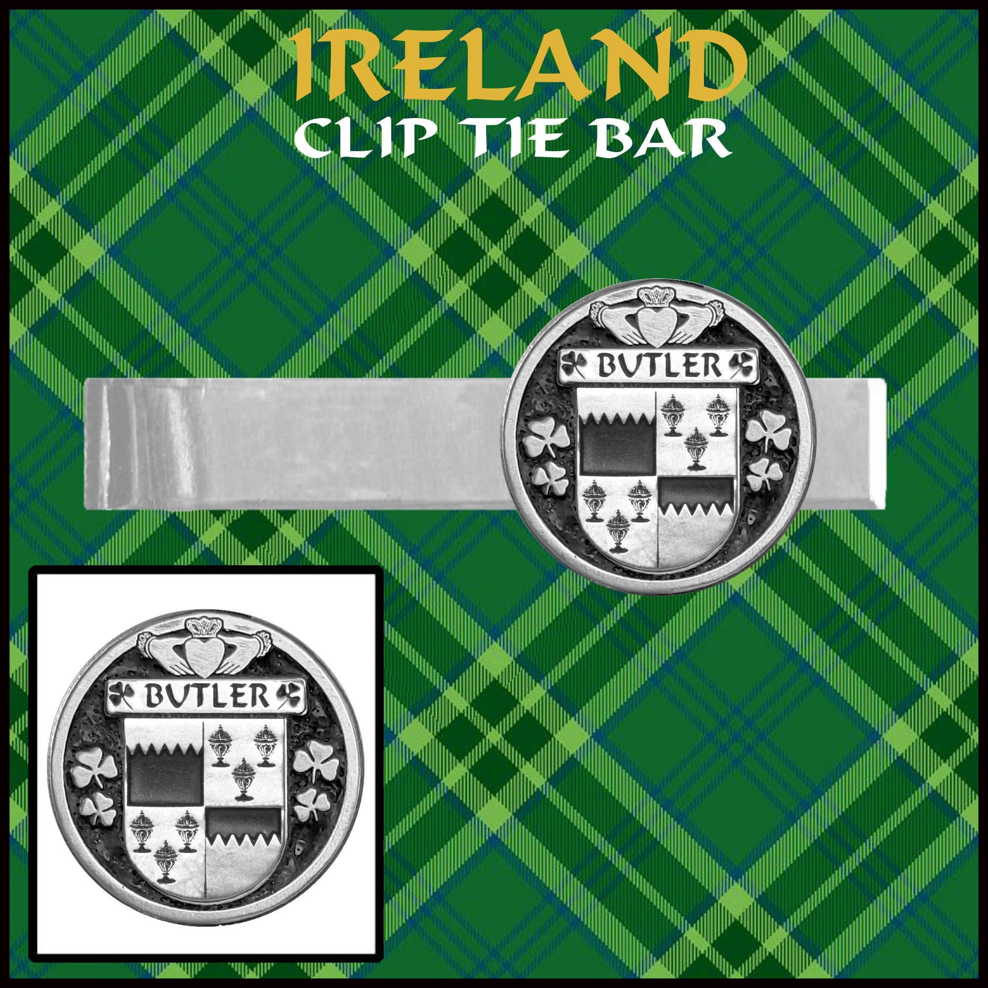 Butler Irish Coat of Arms Clip Tie Bar