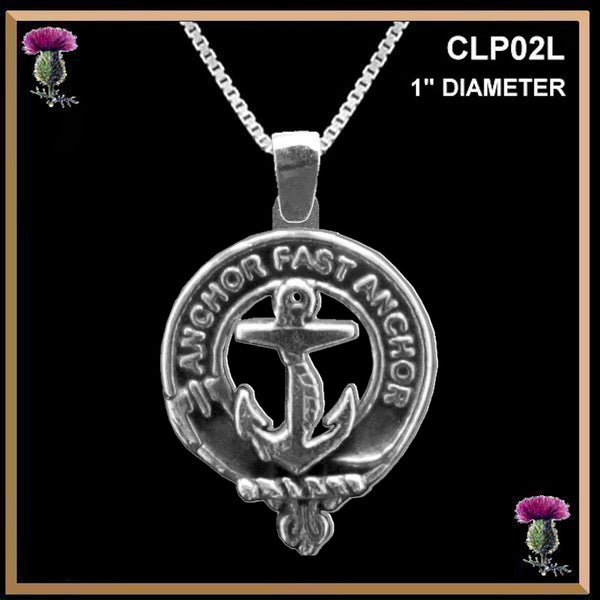 Gray Large 1" Scottish Clan Crest Pendant - Sterling Silver