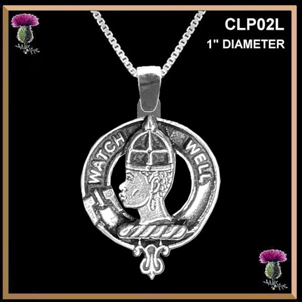 Haliburton Large 1" Scottish Clan Crest Pendant - Sterling Silver