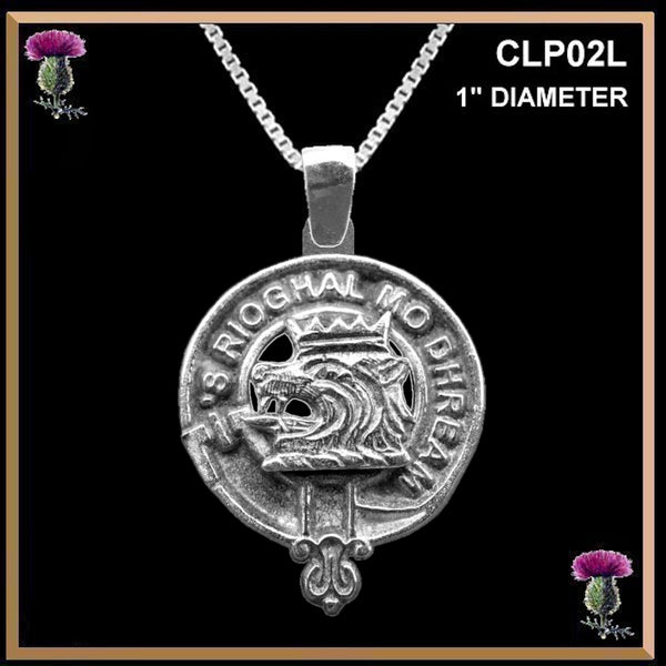 MacGregor Large 1" Scottish Clan Crest Pendant - Sterling Silver