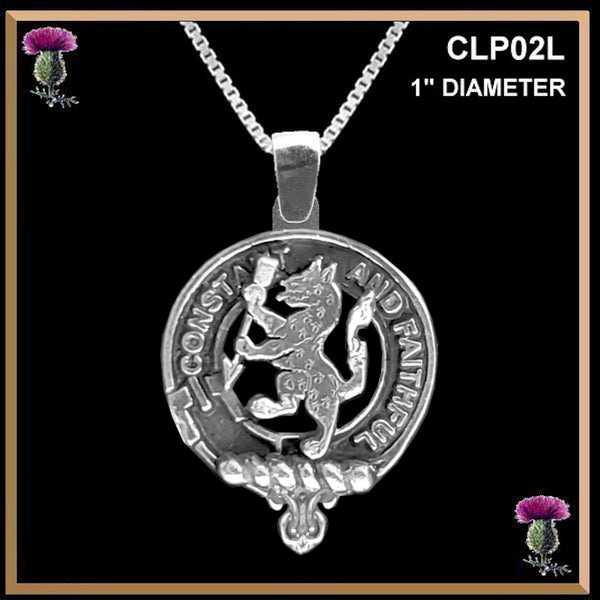 MacQueen Large 1" Scottish Clan Crest Pendant - Sterling Silver