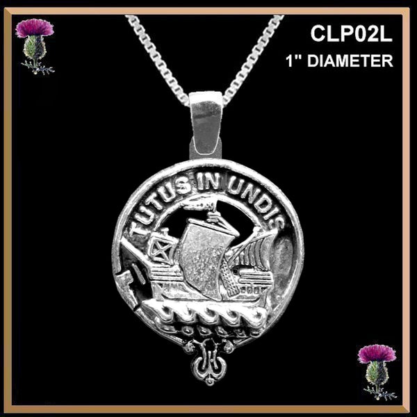 Wood Large 1" Scottish Clan Crest Pendant - Sterling Silver