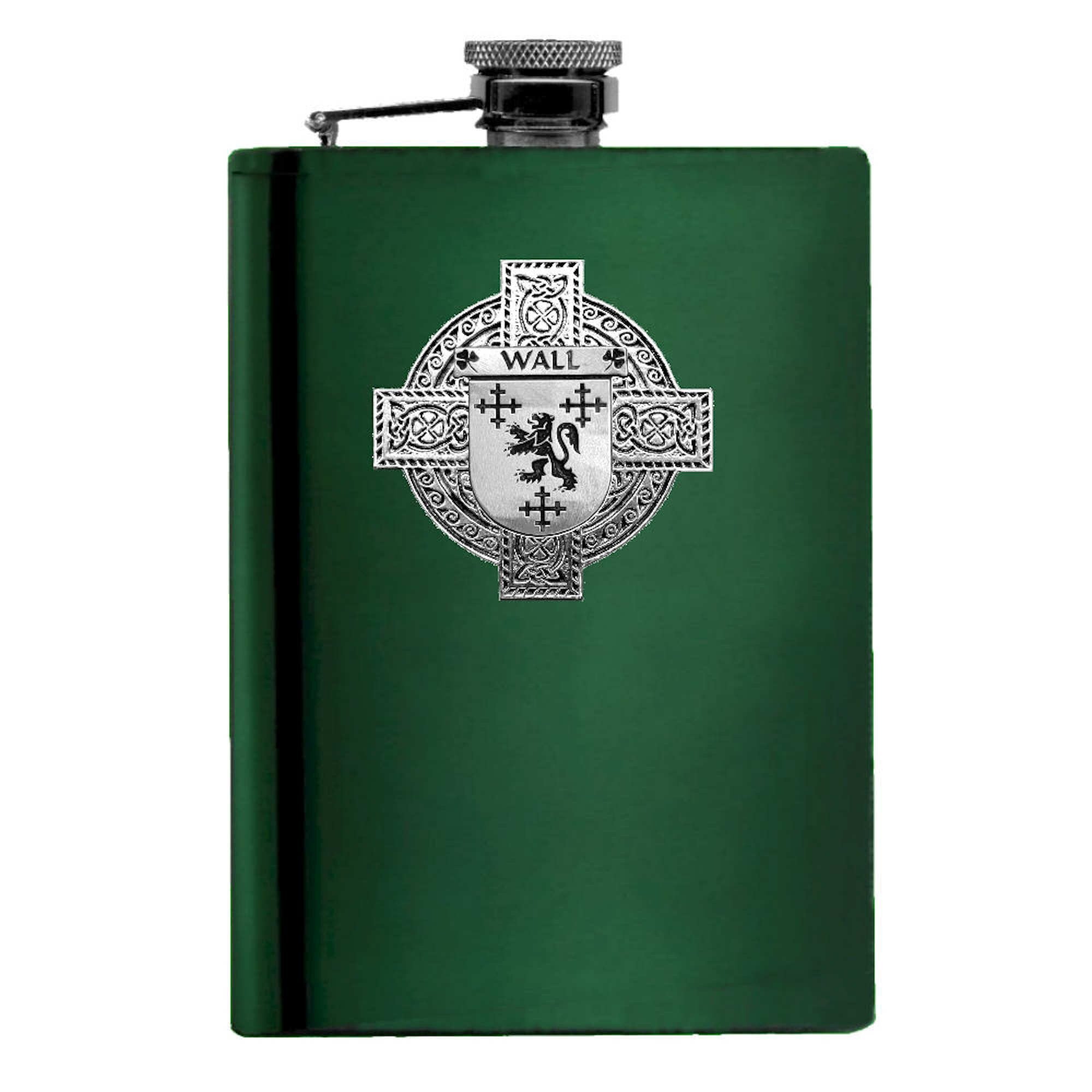 Wall Irish Celtic Cross Badge 8 oz. Flask Green, Black or Stainless 