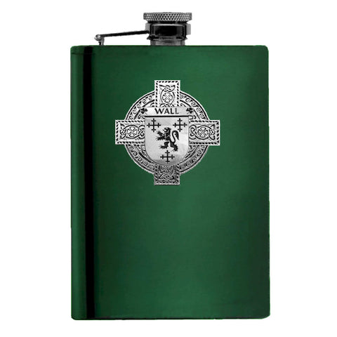 Wall Irish Celtic Cross Badge 8 oz. Flask Green, Black or Stainless 