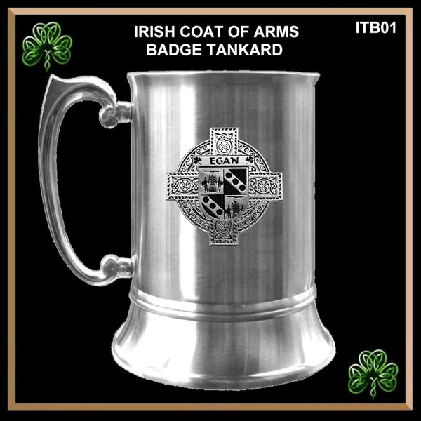 Egan Irish Coat Of Arms Badge Stainless Steel Tankard