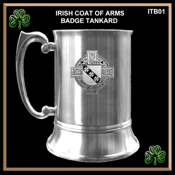 McFadden Irish Coat Of Arms Badge Stainless Steel Tankard
