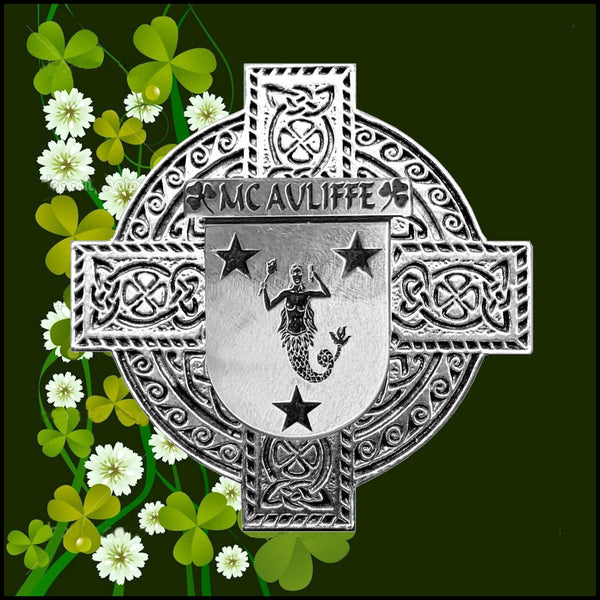 McAuliffe Irish Celtic Cross Badge 8 oz. Flask Green, Black or Stainless 