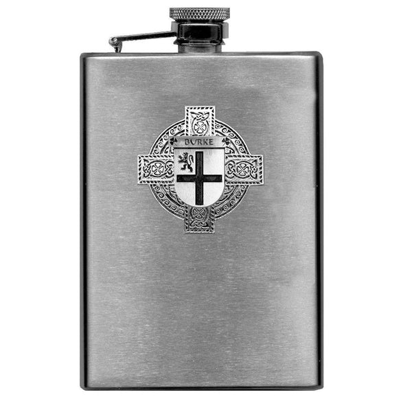 Burke Irish Celtic Cross Badge 8 oz. Flask Green, Black or Stainless 