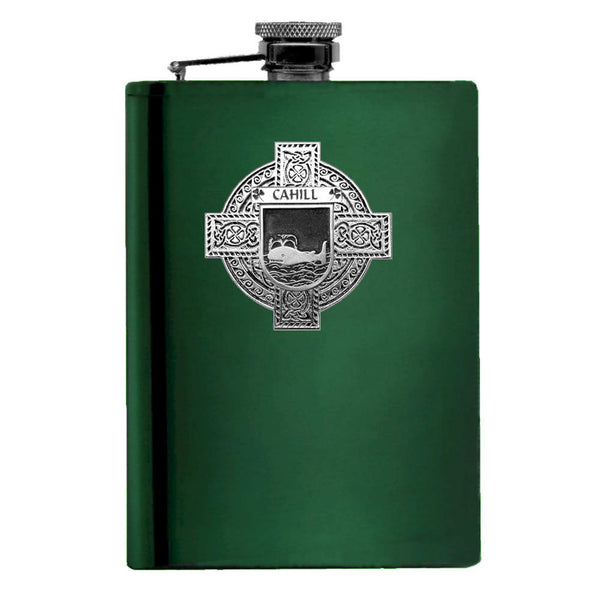 Cahill Irish Celtic Cross Badge 8 oz. Flask Green, Black or Stainless 