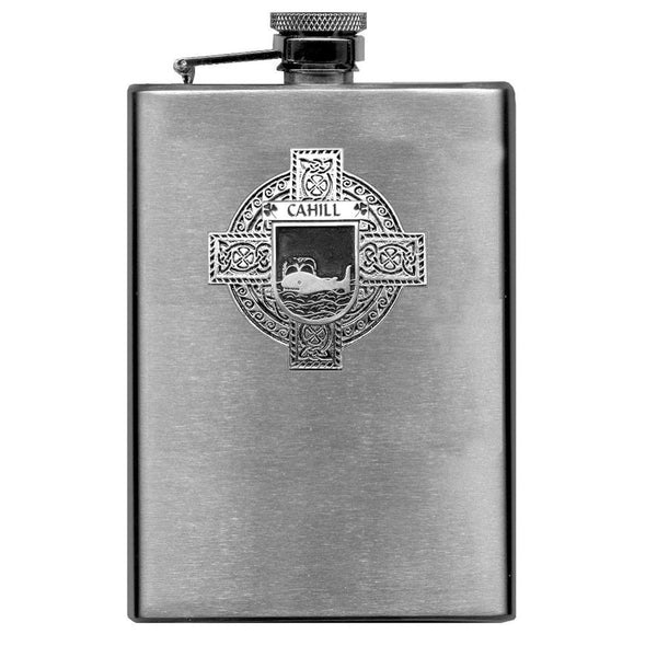 Cahill Irish Celtic Cross Badge 8 oz. Flask Green, Black or Stainless 