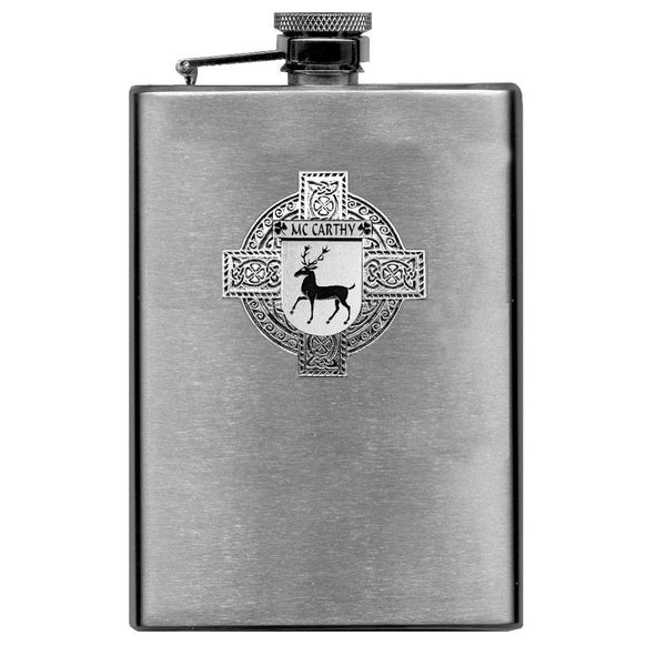 McCarthy Irish Celtic Cross Badge 8 oz. Flask Green, Black or Stainless 