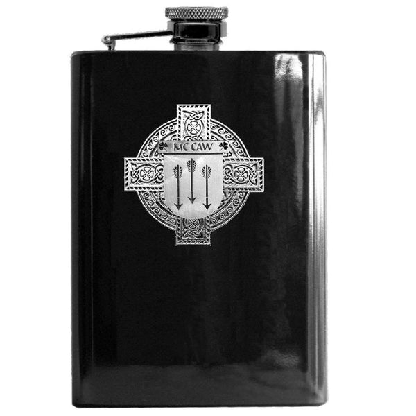 McCaw Irish Celtic Cross Badge 8 oz. Flask Green, Black or Stainless 