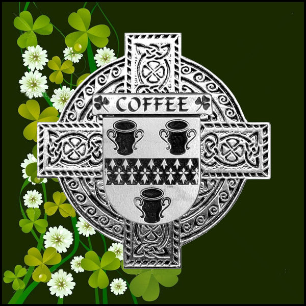 Coffee Irish Celtic Cross Badge 8 oz. Flask Green, Black or Stainless 