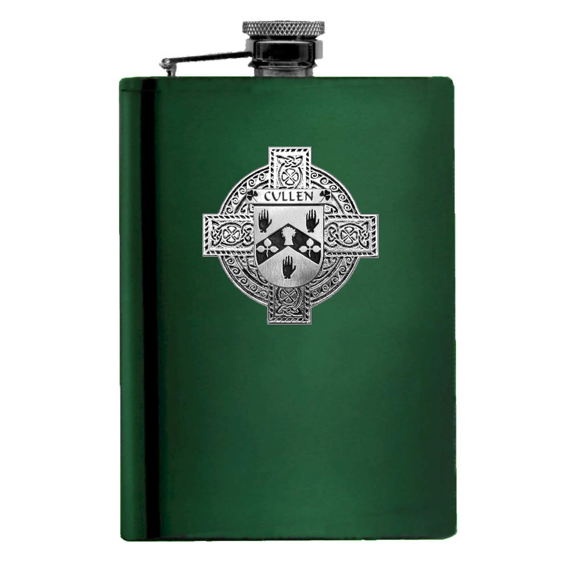 Cullen Irish Celtic Cross Badge 8 oz. Flask Green, Black or Stainless 