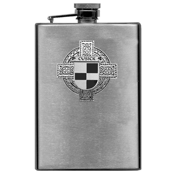Cusick Irish Celtic Cross Badge 8 oz. Flask Green, Black or Stainless 