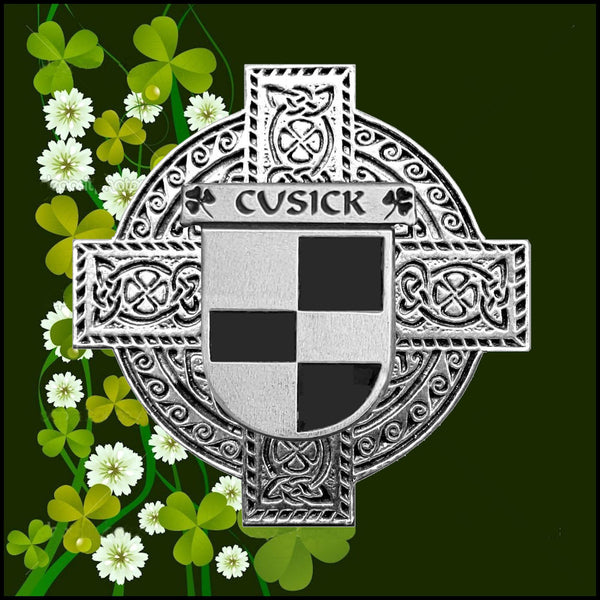 Cusick Irish Celtic Cross Badge 8 oz. Flask Green, Black or Stainless 