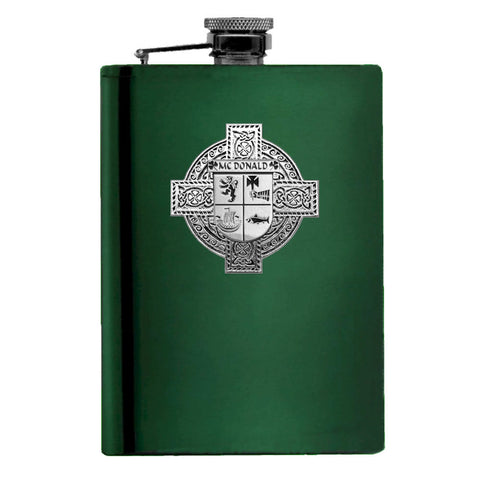 McDonald Irish Celtic Cross Badge 8 oz. Flask Green, Black or Stainless 