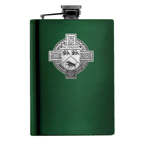 McDonough Irish Celtic Cross Badge 8 oz. Flask Green, Black or Stainless 