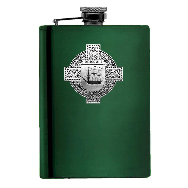 Driscoll Irish Celtic Cross Badge 8 oz. Flask Green, Black or Stainless 