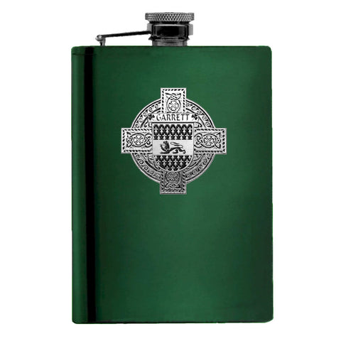 Garrett Irish Celtic Cross Badge 8 oz. Flask Green, Black or Stainless 