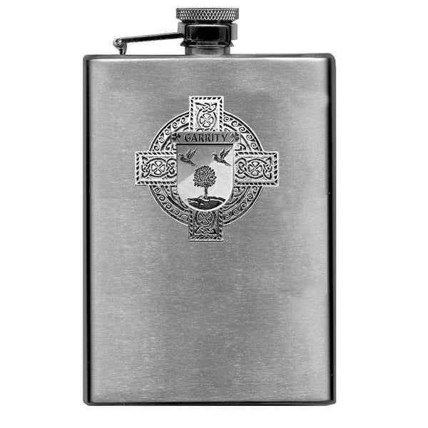 Garrity Irish Celtic Cross Badge 8 oz. Flask Green, Black or Stainless 