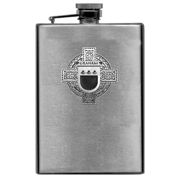Graham Irish Celtic Cross Badge 8 oz. Flask Green, Black or Stainless 