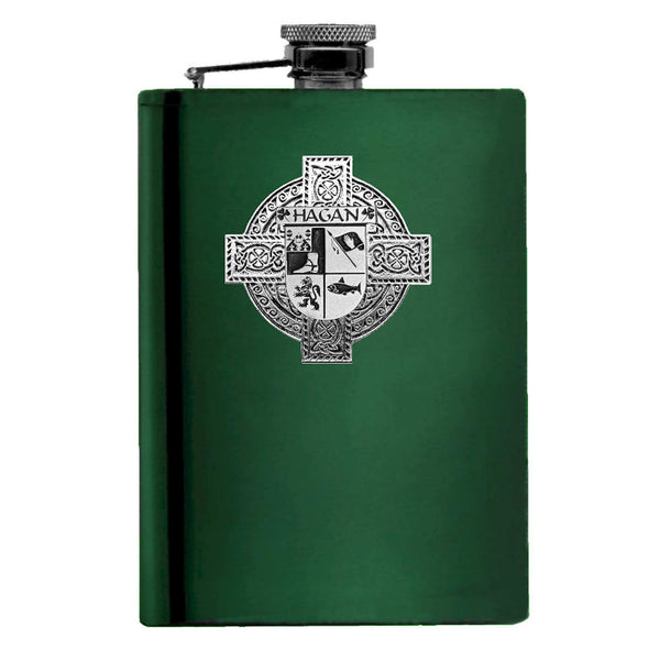 Hagan Irish Celtic Cross Badge 8 oz. Flask Green, Black or Stainless 