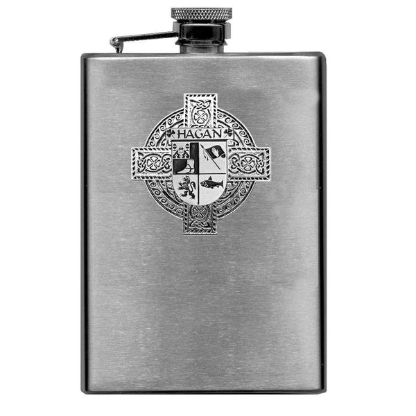 Hagan Irish Celtic Cross Badge 8 oz. Flask Green, Black or Stainless 