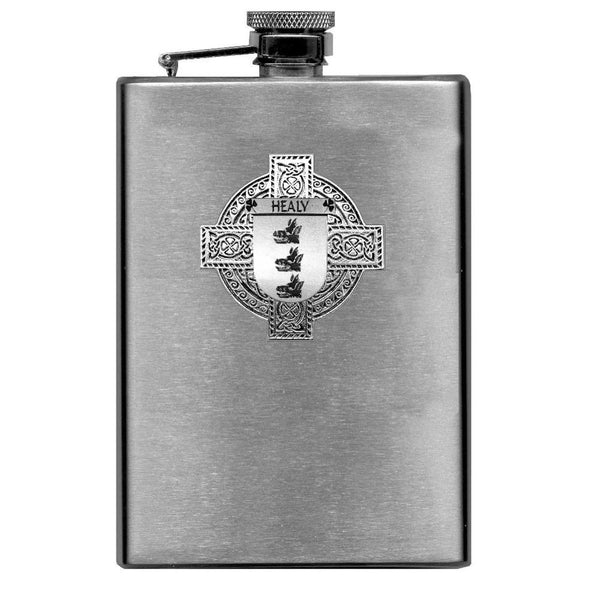 Healy Irish Celtic Cross Badge 8 oz. Flask Green, Black or Stainless 