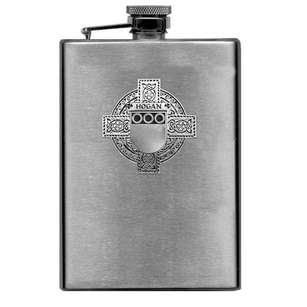 Hogan Irish Celtic Cross Badge 8 oz. Flask Green, Black or Stainless 