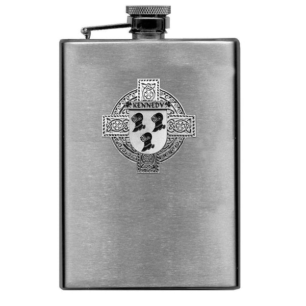 Kennedy Irish Celtic Cross Badge 8 oz. Flask Green, Black or Stainless 