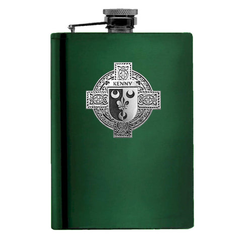 Kenny Irish Celtic Cross Badge 8 oz. Flask Green, Black or Stainless 