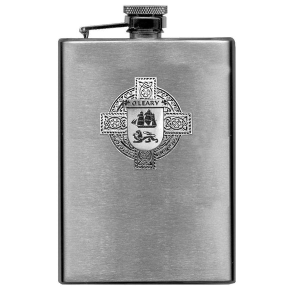 O'Leary Irish Celtic Cross Badge 8 oz. Flask Green, Black or Stainless 