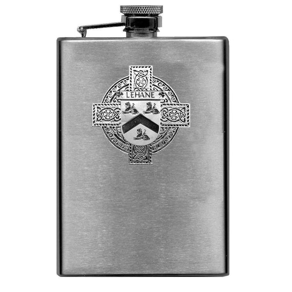 Lehane Irish Celtic Cross Badge 8 oz. Flask Green, Black or Stainless 