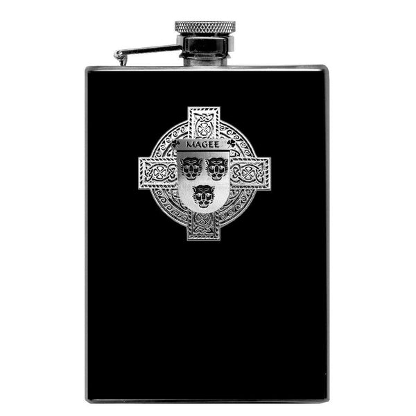 Magee Irish Celtic Cross Badge 8 oz. Flask Green, Black or Stainless 
