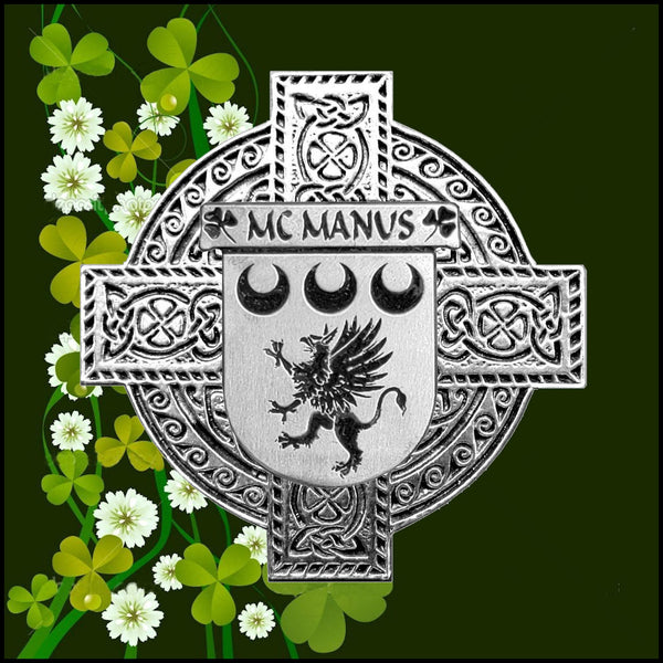McManus Irish Celtic Cross Badge 8 oz. Flask Green, Black or Stainless 
