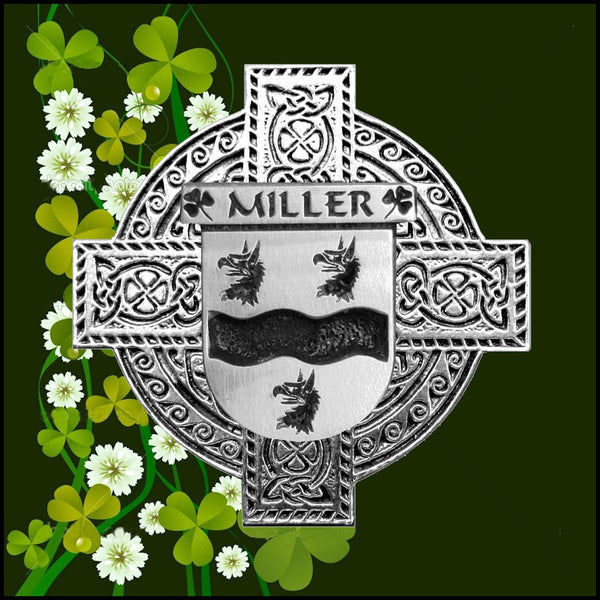 Miller Irish Celtic Cross Badge 8 oz. Flask Green, Black or Stainless 