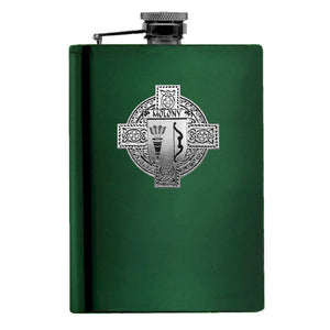 Molony Irish Celtic Cross Badge 8 oz. Flask Green, Black or Stainless 