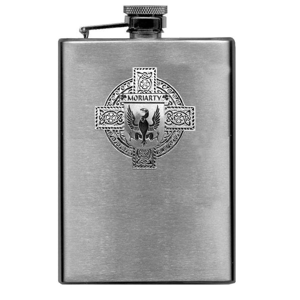 Moriarty Irish Celtic Cross Badge 8 oz. Flask Green, Black or Stainless 