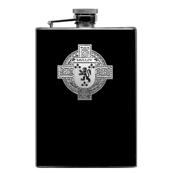 Mulloy Irish Celtic Cross Badge 8 oz. Flask Green, Black or Stainless 