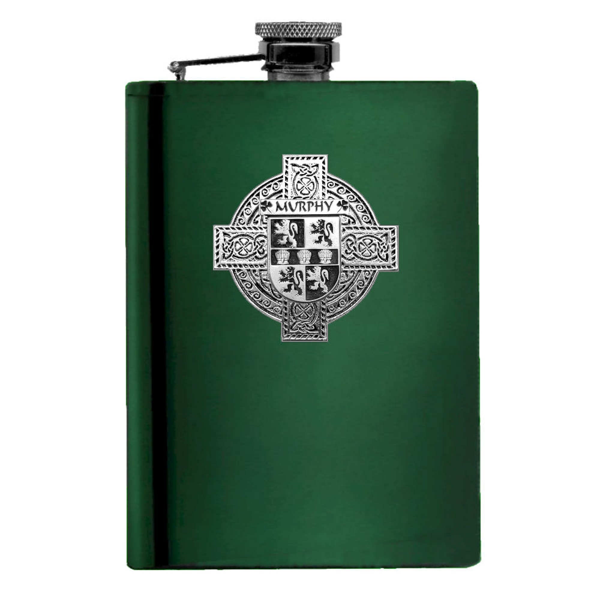 Murphy Irish Celtic Cross Badge 8 oz. Flask Green, Black or Stainless 