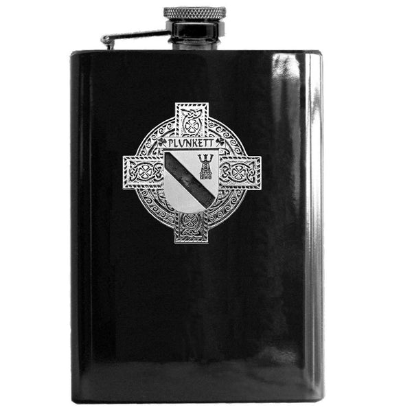 Plunkett Irish Celtic Cross Badge 8 oz. Flask Green, Black or Stainless 