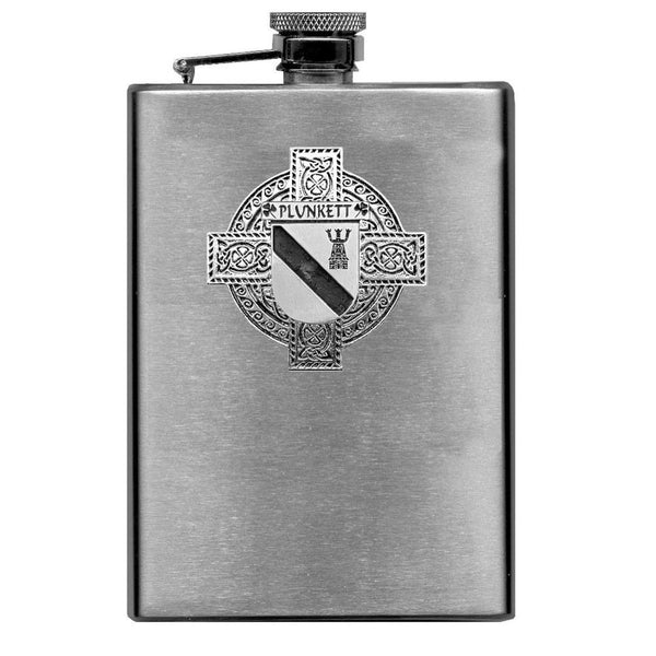 Plunkett Irish Celtic Cross Badge 8 oz. Flask Green, Black or Stainless 