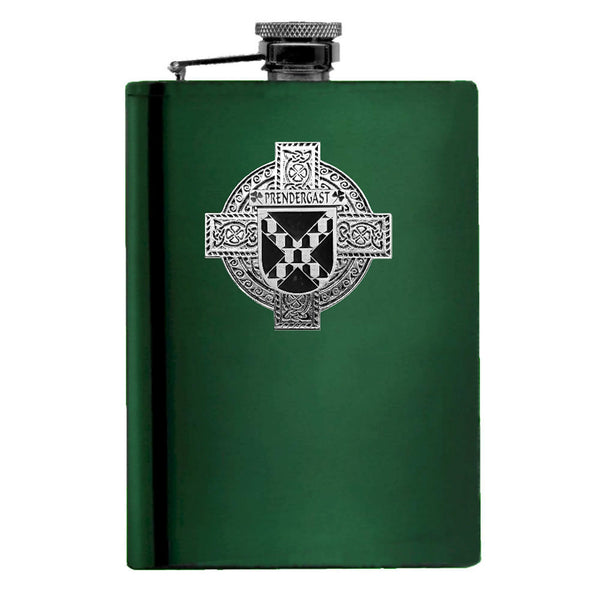 Prendergast Tipperary Irish Celtic Cross Badge 8 oz. Flask Green, Black or Stainless 