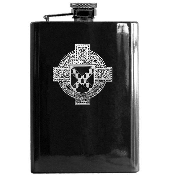 Prendergast Tipperary Irish Celtic Cross Badge 8 oz. Flask Green, Black or Stainless 