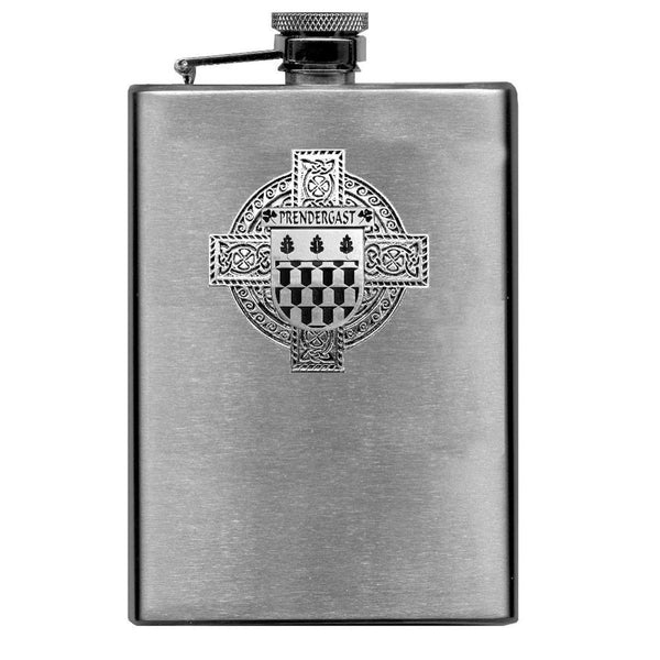 Prendergast Wexford Irish Celtic Cross Badge 8 oz. Flask Green, Black or Stainless 