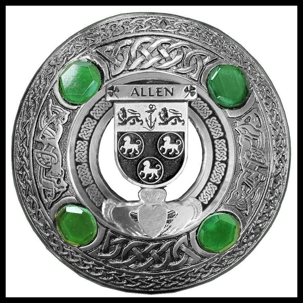 Allen Irish Claddagh Coat of Arms Plaid brooch ~ Emerald stones