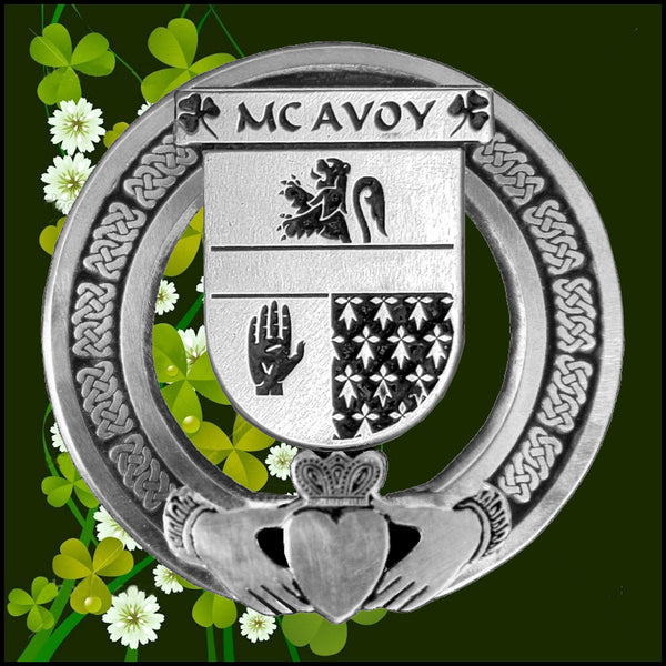 McAvoy Irish Claddagh Coat of Arms Plaid brooch ~ Emerald stones